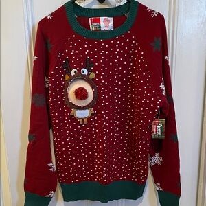 Shoreline Festive Red Reindeer Crewneck Sweater